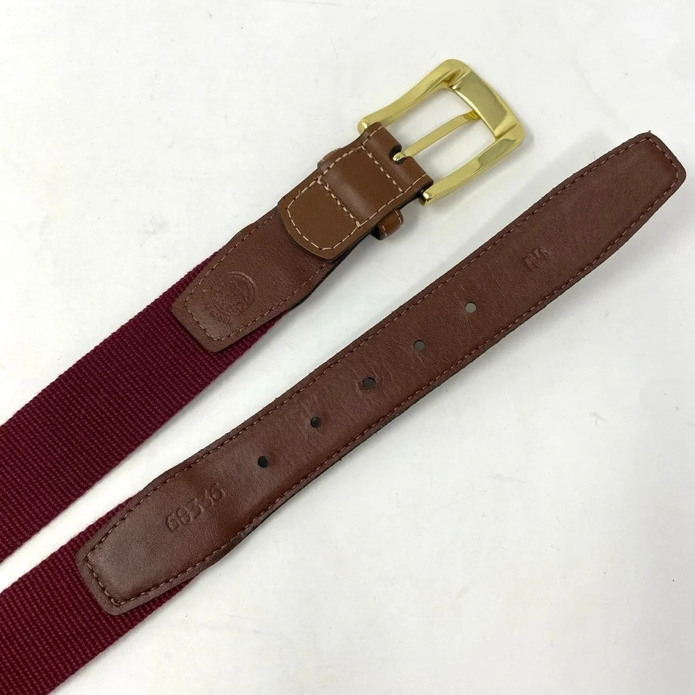 Vtg Torino Belt Mens 44 Maroon Canvas Web Brown Leather Accents‎ Preppy Golf